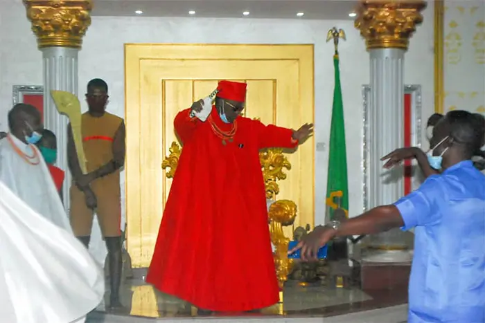 Oba of Benin dances as looted artefacts return from Germany