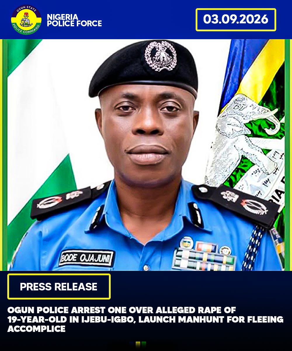 Ogun Police Apprehend One For Alleged Rape Of 19-Year-Old,Launch Manhunt For Fleeing Accomplice